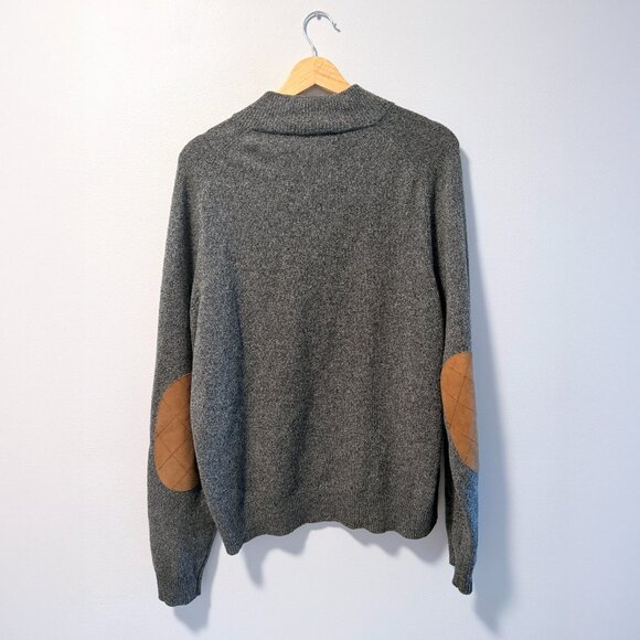 Vineyard Vines Shep & Ian Wool Quarter Zip Sweater L Charcoal Suede Elbow - Picture 2 of 7